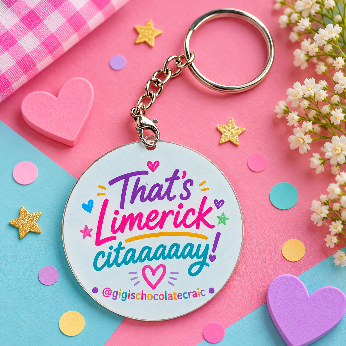 Limerick Slogan Keyrings | Funny Limerick Gift | Gigi's Treaty Treats
